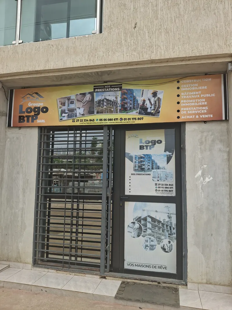 Façade de l'agence Groupe Logo BTP et son enseigne